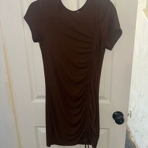 Brown Ruched Short Sleeve Dress